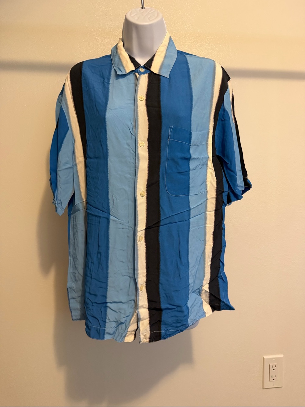 Men's Sandro Short-Sleeve Button-Up Shirt - Blue Multi-Stripe